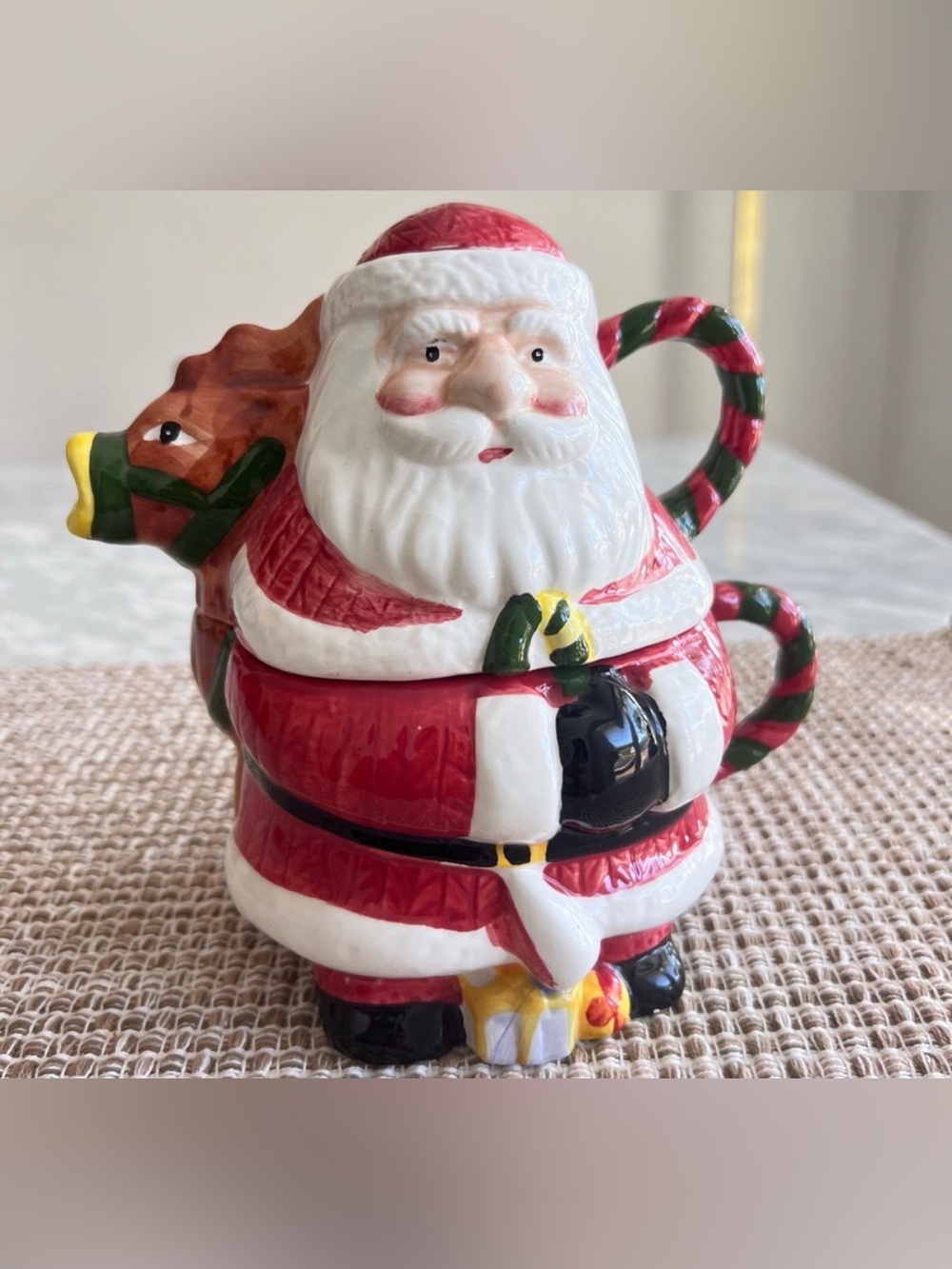 Vintage Santa Stackable teapot cup set holiday Christmas candy dish party decor